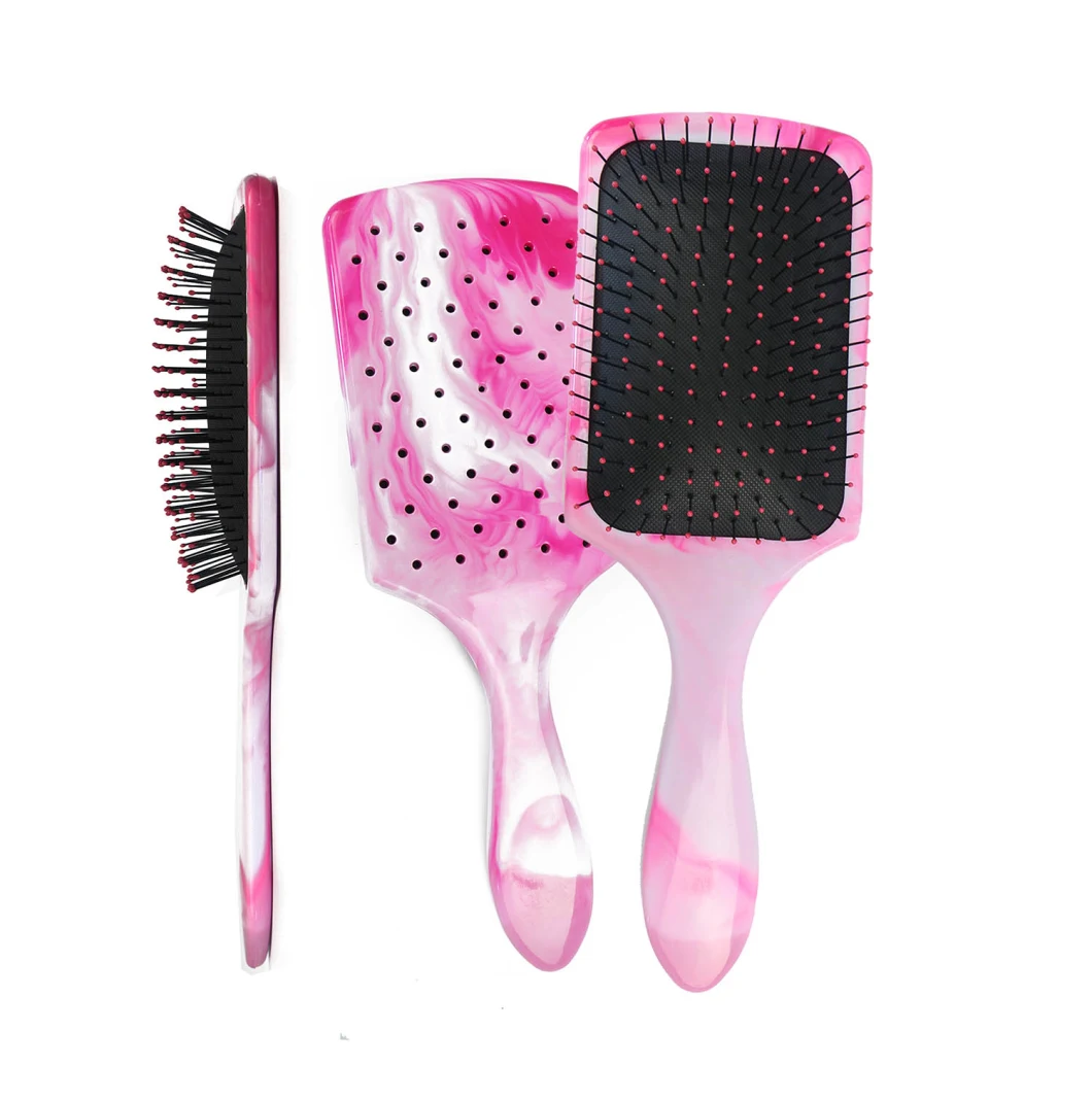 Marble Pattern Plastic Wet Paddle Cushion Detangling Hair Brush for All Hair Types Wet or Dry