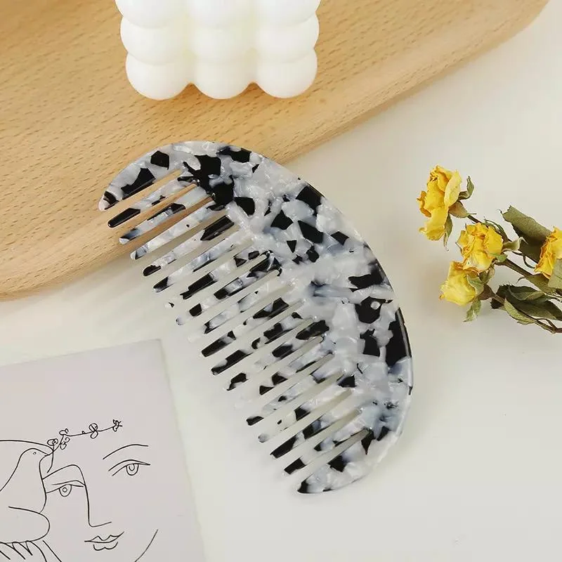 Fashion Acetic Acid Sheet Anti-Static Comb South Korea Ins Cute Hair Tool Leopard Marble Custom Wide Tooth Comb