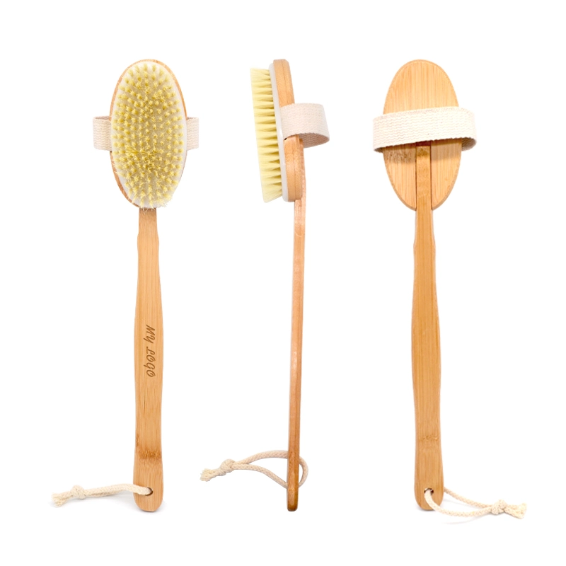 Private Label Dry Skin Bath Brush Natural Bamboo Brush for Cellulite Exfoliating Body Brush