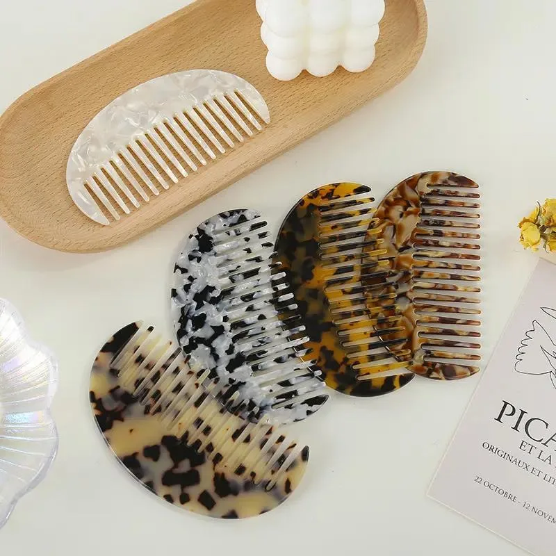 Fashion Acetic Acid Sheet Anti-Static Comb South Korea Ins Cute Hair Tool Leopard Marble Custom Wide Tooth Comb