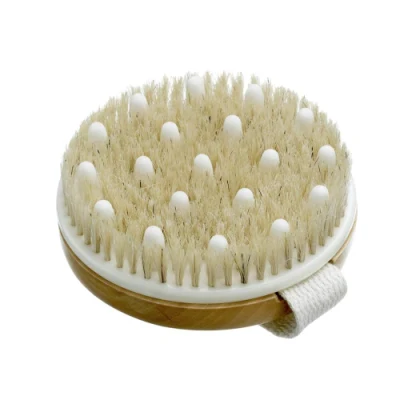 Gommage rond en bois bain Massage exfoliant douche brosse sèche corps brosse avec poils de sanglier