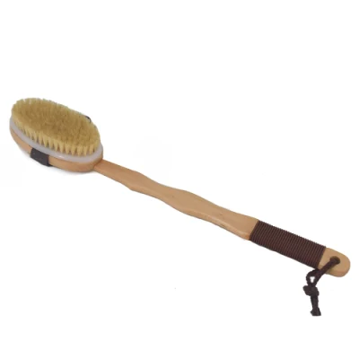 Brosse de bain en bois naturel à long manche Brosse de bain en crin de cheval