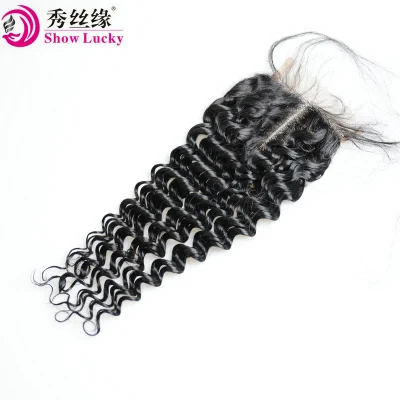 Chine Fournisseur de cheveux Accessoires de cheveux bon marché 4 * 1 T Partie Cheveux péruviens Vague profonde Vague d'eau Lâche Vague Dentelle Fermeture en stock